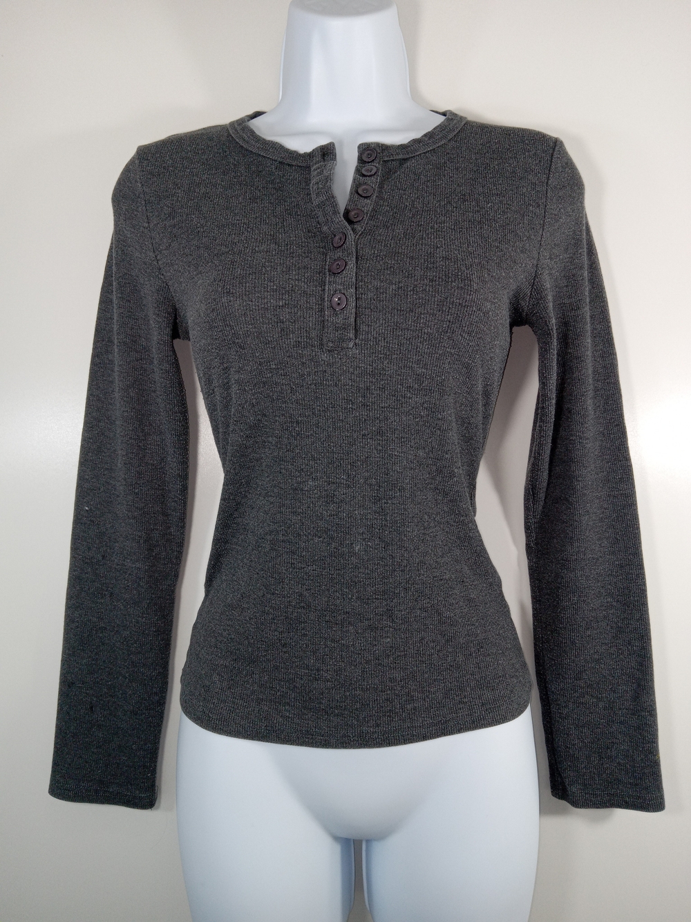 Women’s Heavy Charcoal Henley Long Sleeve Top For Layering